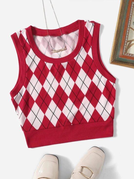 Tops con diseño de cuadro multicolor