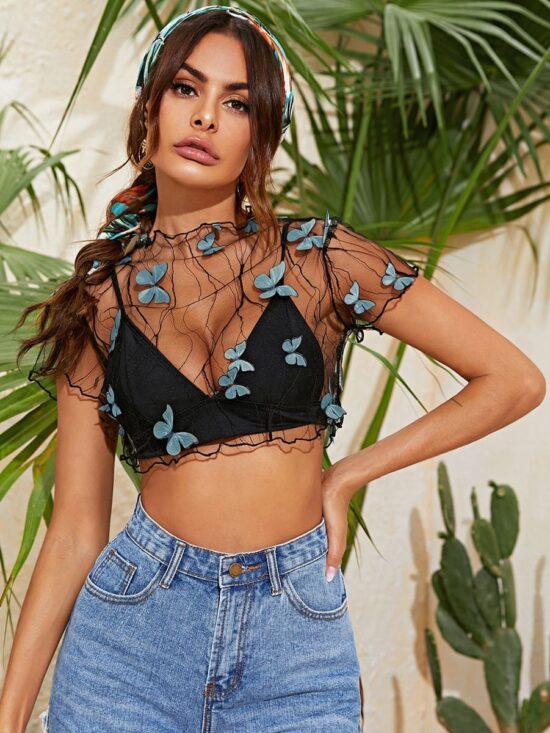 ₩¥ top transparente con mariposas
